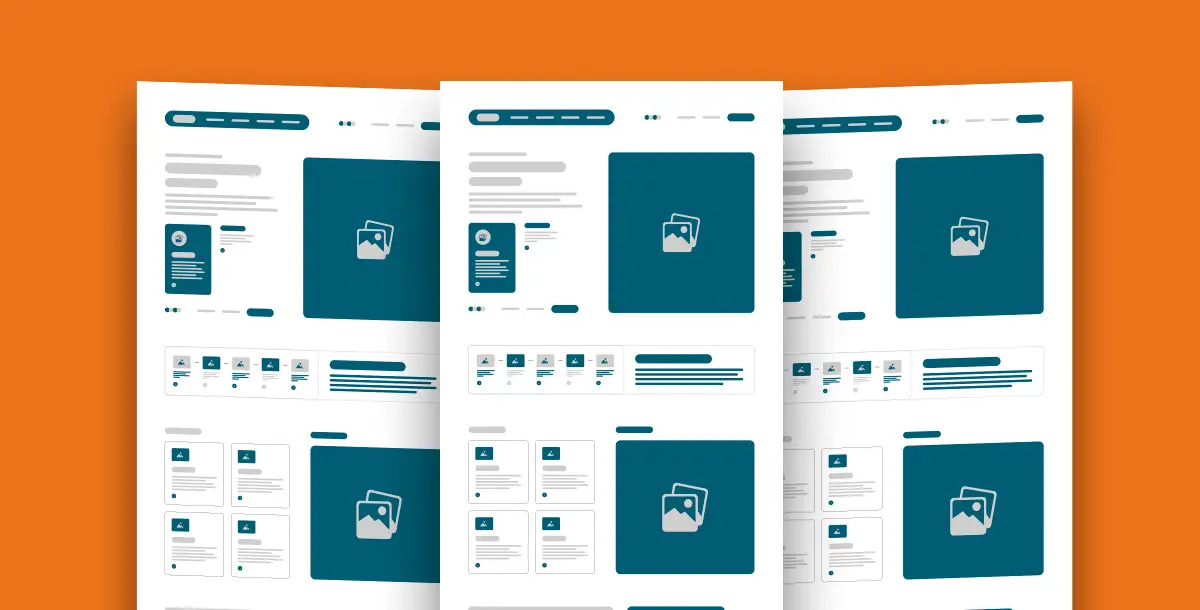 Drei Website Mockups auf orangem Hintergrund